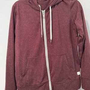Vuori Heathered Maroon Full-Zip Hoodie with White Accents